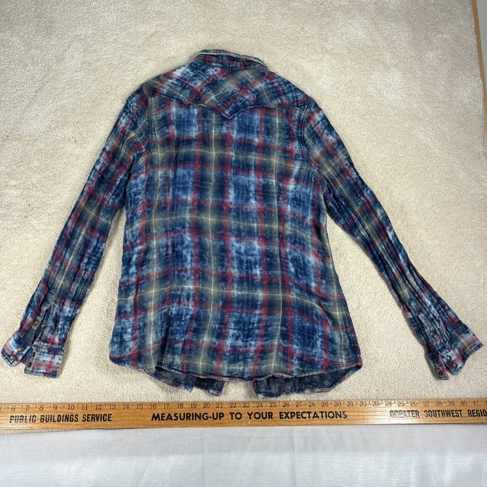 Ryan Michael Womens Indigo Plaid Western Shirt Acid Wash Cotton R1705FH Large - Picture 3 of 6
